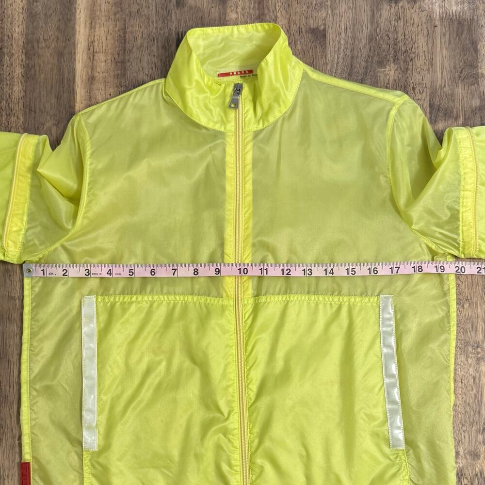 VTG 1999 PRADA Windbreaker Jacket Y2K Sheer Nylon Zip Neon Yellow Women’s Medium - Picture 3 of 12